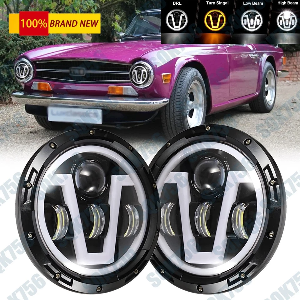 Par de faros LED redondos DOT de 7 pulgadas haz alto/bajo lámpara sellada para TR6 1969-1976 Foto 1 de 4