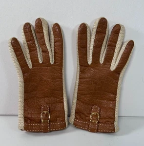 NOVAKID By ARIS Brown Leather & Knit Driving Gloves - Vintage - Size Large - Picture 1 of 6