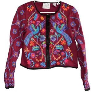 Michael Simon Vintage Jacket Sweater Sz S Embroidered Peacock Floral Full Zip - Picture 1 of 8