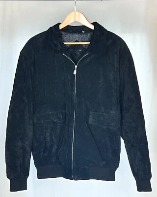Roundtree & Yorke Men's Bomber Jacket Zippered Black Suede Size L Pockets Lined - Image 1 of 4