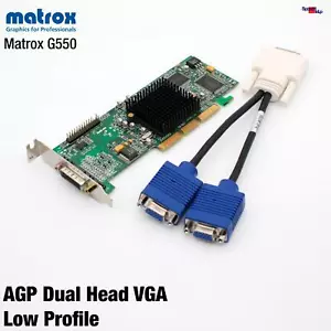 Agp Graphics Card Matrox G550 32MB RAM G55 Mgi Video Card Dual VGA Low Profile - Picture 1 of 5