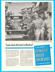 1944 WWII Plymouth Bombay Indien Soldaten Druck Anzeige Auto Auto Kriegsanleihen kaufen - Bild 1 von 3