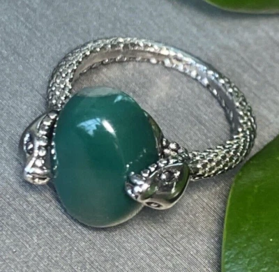 Anillo Serpiente Vintage Verde Crisoprasa Cabujón Joyería Patrimonial Usado Talla 6 Foto 1 de 4