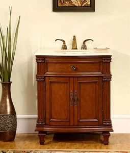 30.5" Single Bathroom Sink Vanity Bath Furniture Cream Marfil Marble Top 205CM - Picture 1 of 5