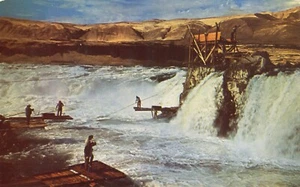 Postal de pesca de salmón Celilo Falls de los indios de Oregón - Imagen 1 de 2