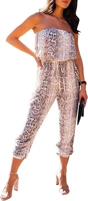 Nuevo con etiquetas Mono Convertible Piel de Serpiente Estampado Animal Sin Mangas Sin Tirantes Mameluco Talla L Foto 1 de 4