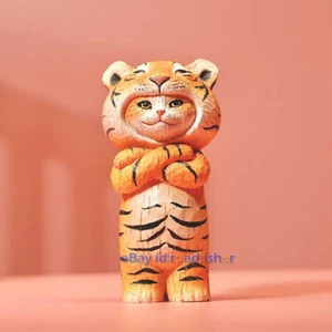 HEADCREST Woodcut Cat Model Animal Pet Decor Accessory Painted Tiger Kids Toy - Imagen 1 de 14