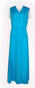 A Leslie Fay Original - Vintage 70's Blue Poly Sleeveless Maxi Dress - Women's L - Picture 1 of 4