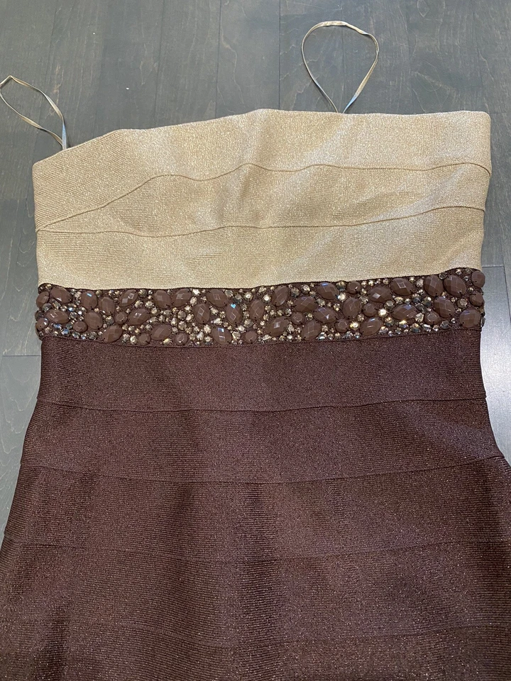 $890 Vestido Carmen Marc Valvo Cristal Incrustado Diseñador Tirantes Vendaje Talla S XS Foto 1 de 4