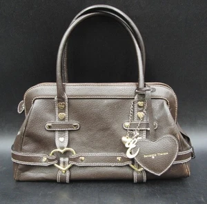 Samantha Thavasa Brown Leather Satchel Handbag + Heart Charms Round Zipper Bag - Picture 1 of 10