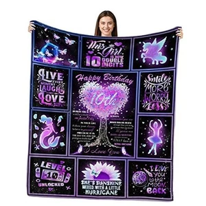 10th Birthday Blanket for Girls, 10 Year Old Gift 50"x60" Black-10th Birthday - Picture 1 of 7