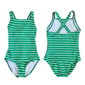 Hanna Andersson Striped Green/White Nautical One Piece Strappy Swimsuit Girls 8 - Picture 1 of 9