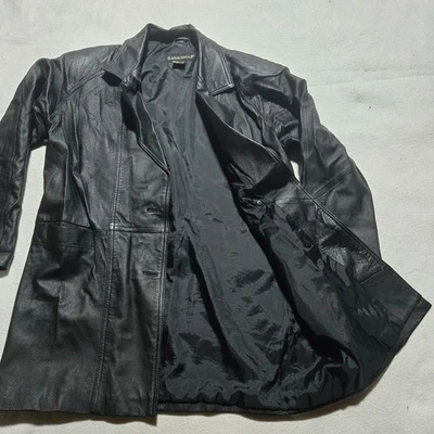 Savannah Jacket Black 100% Leather Mid-Length 2-Button Front Adult Womens Medium - Image 1 of 4