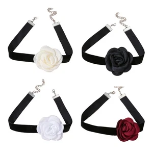 Big Flowers Necklet Velvets Delicate Neck Chain Women Jewelry Vintage Necklace - Picture 1 of 9