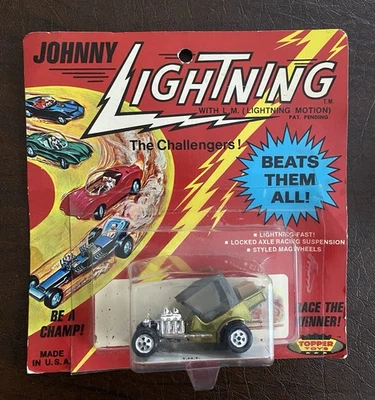 Johnny Lightning Topper T.N.T. Yellow / Lime MOC  - Nice!   TNT blisterpack - Image 1 of 4