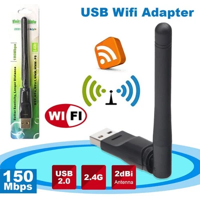 USB WiFi Adapter Wireless Network Card 150Mbps PC with Antenna Internet Dongle - Image 1 of 4