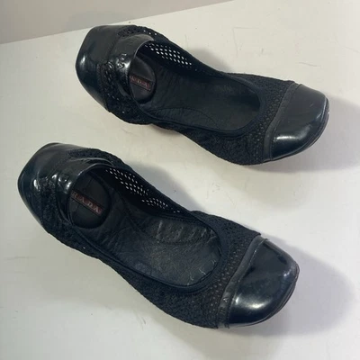PRADA 37 сетки лакированная кожа Sport балетки Buffalo танец женщин черный - Изображение 1 из 4