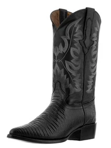Herren Western Leder Stiefel Schwarz Eidechse Teju Druck J Zehe Rodeo Kleidung Größe 12,5 - Bild 1 von 5