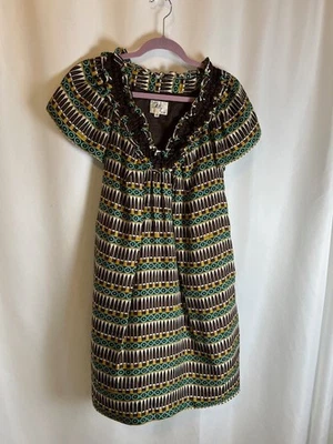 Vestido Milly Of New York 100% Seda Manga Corta Estampado Tribal Talla 4 Forrado Foto 1 de 4