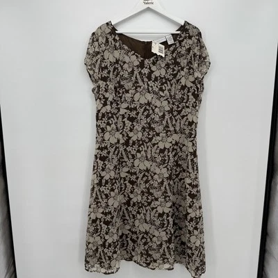Jaclyn Smith Brown Floral Y2k Style Midi Dress Size 18 Women - Image 1 of 4