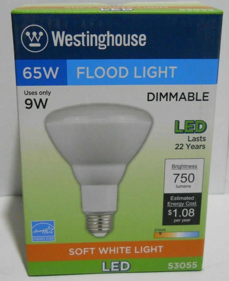 Lot of 2 New 9W BR30 LED Bulbs Dimmable 2700K E26 Medium Base, 120V Flood Lights - Image 1 of 1
