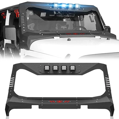 Windshield Frame Cover Visor Cowl W/ LED Lights For 07-2018 Jeep Wrangler JK JKU - Imagem 1 de 4