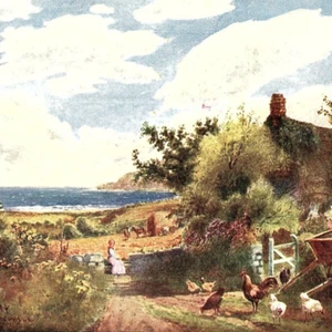 c.1910 Kennack Bay Cornovaglia Regno Unito Cottage Polli Mare Tuck's Oilette cartolina - Foto 1 di 3