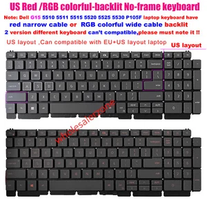 Neu US-Tastatur rot/RGB Hintergrundbeleuchtung für Dell G15-5510 5511 5515 5520 5525 5530 P105F - Bild 1 von 4