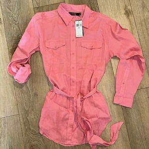 Lauren Ralph Lauren Women’s Tie-Waist Rose Linen Shirt - Medium - NEW - Picture 1 of 9