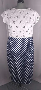 eShakti Dress Womens 1X 2X Blue White Polka Dot Mixed Print Shirtdress Custom - Picture 1 of 17