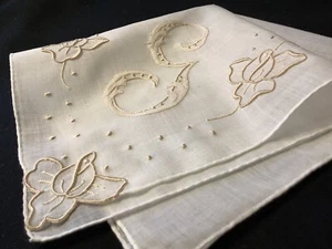 #7125🌟Vintage 40s Madeira CHAMPAGNE Monogram “G” Wedding Handkerchief Heirloom - Picture 1 of 7