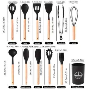 12Pcs Kitchen Silicone Utensils Set-Non Stick Cooking Utensil Wooden Handle - Picture 1 of 10