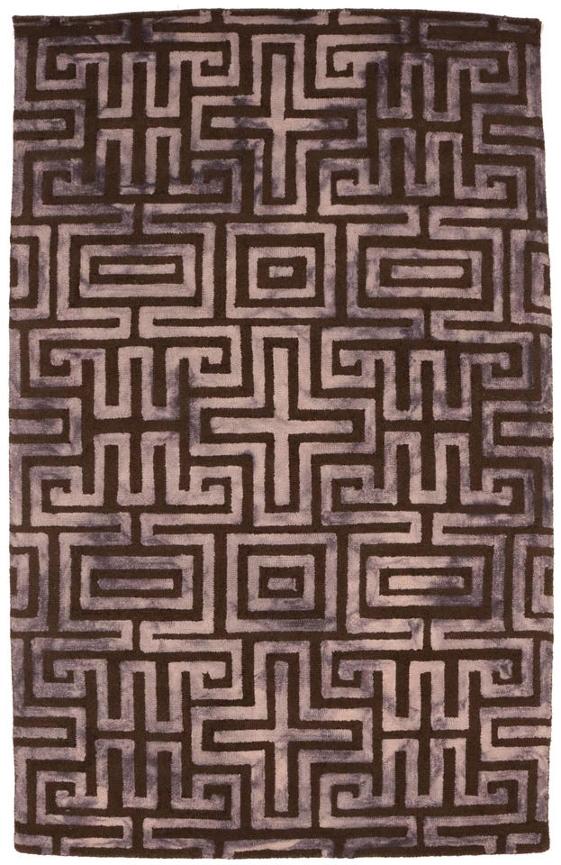 Brown Geometric Design Office 5x8 Contemporary Carpet Hand-Tufted Modern Rug - Image 1 of 4
