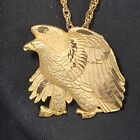 Vintage Matte &amp; Shiny Gold Tone Eagle Pendant Necklace, 26&quot;.