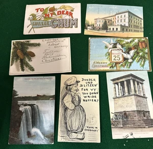 Antique Postcards with Memos Foreign Postage Stamps 1908 100 year old Lot of 7 - Picture 1 of 12