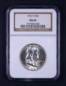 Medio dólar Franklin 1957-D 50C NGC MS65 WB005 - Imagen 1 de 2