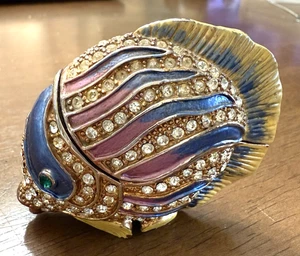 ENAMEL AND JEWELED TRINKET BOX FISH Cristiani? 2 3/4" Long - Picture 1 of 10