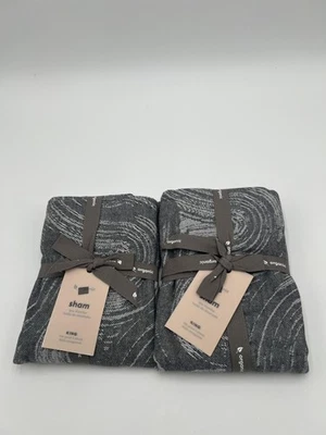 West Elm Sham King Organic Flannel Brushstroke Set New Dark Gray Modern Bedding - Image 1 of 4