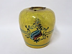 ANTIQUE CRACKLE GLASS YELLOW LAMP SHADE WITH HP DESIGN - Picture 1 of 10