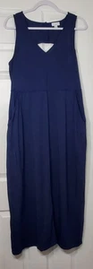 J. Jill Women's Medium Petite Navy Blue Sleeveless Lagenlook Maxi Dress Pockets - Picture 1 of 7
