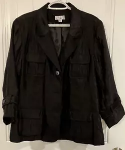 Vintage Joan Rivers Women's Blazer Size XL Black Lined Ruched Back 4 Pockets - Picture 1 of 12
