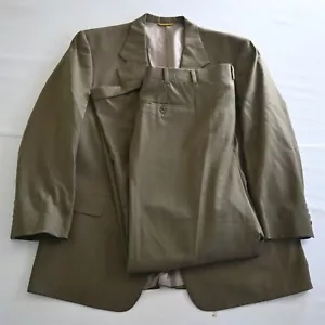 Hart Schaffner Marx 46R 40x30 Brown Check Gold Trumpeter Wool Jacket Pants Suit - Picture 1 of 12