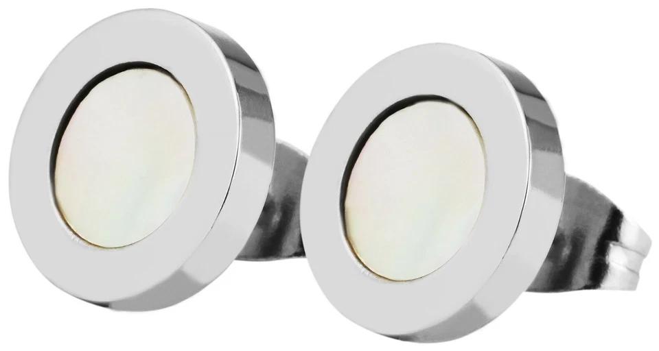 Perlmutt Ohrringe Rund Ohrstecker Edelstahl Ohrschmuck Silber Teller Kreis Ring - Bild 1 von 1