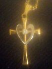 Croix bicolore remplie d'or 14 carats avec cœur et chaîne G.F. 12 carats !