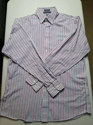 Camisa listrada masculina IZOD 15 1/2 34/35 com botões ajuste regular rosa branca azul - Imagem 1 de 4