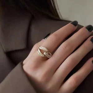 18k yellow gold gp crystal adjustable free size open ring - Picture 1 of 5