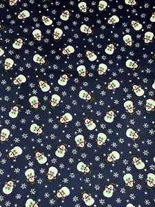 Winter Holiday Whimsical Candy Cane Snowman Blue Allover Print Fabric Remnant - Picture 1 of 7