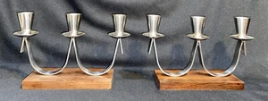 MCM Denmark Triple Light Kerzenhalter Edelstahl Holzsockel MG 2er Set - Bild 1 von 6