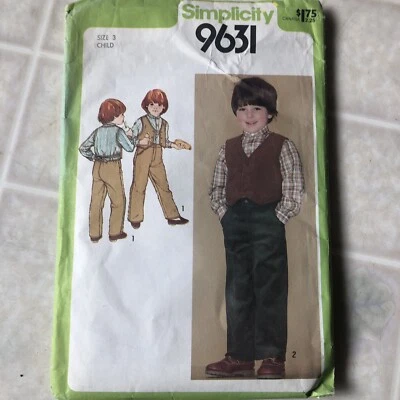 Shirt Vest Pants Simplicity Sewing Pattern 9631 Boys 3 VTG Cut Western Rodeo - Image 1 of 3