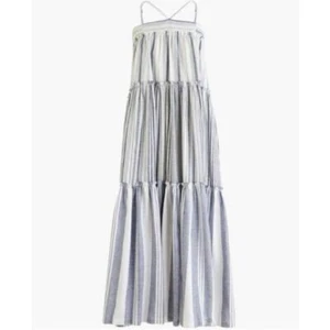 J. Crew Chambray Cover-Up Maxi Dress In Blue White Stripe Tiered Size Medium NEW - Picture 1 of 6